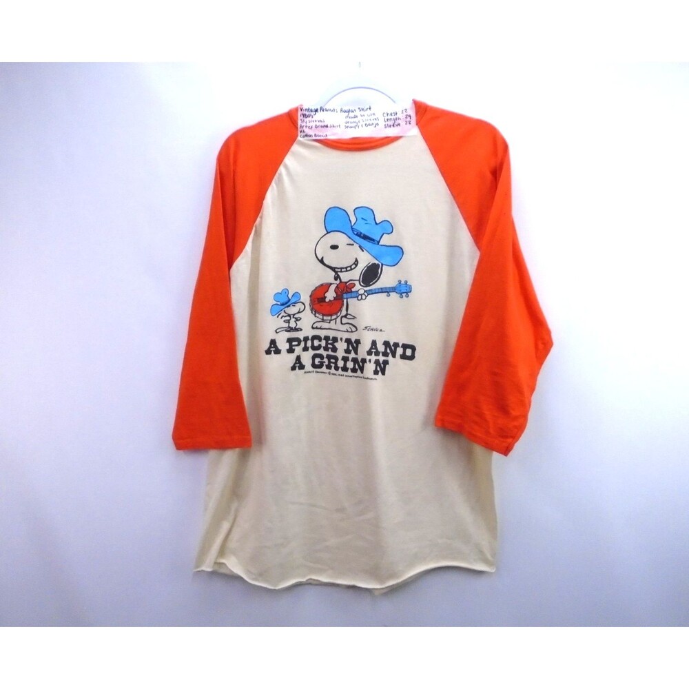 Vintage 1980s Peanuts A Pick'n and a Grin'n Raglan Shirt VERY RARE Artex USA XL